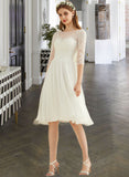 Chanel A-Line Knee-Length Chiffon Lace Wedding Dress With Sequins STIP0013689