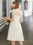 Chanel A-Line Knee-Length Chiffon Lace Wedding Dress With Sequins STIP0013689