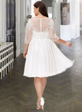 Chanel A-Line Knee-Length Chiffon Lace Wedding Dress With Sequins STIP0013689