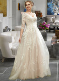 Haylee A-Line V-neck Court Train Wedding Dress With Sequins STIP0013690