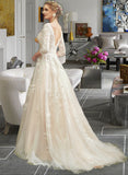 Haylee A-Line V-neck Court Train Wedding Dress With Sequins STIP0013690