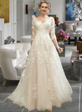 Haylee A-Line V-neck Court Train Wedding Dress With Sequins STIP0013690