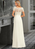 Amina A-Line V-neck Floor-Length Chiffon Lace Wedding Dress With Lace STIP0013691