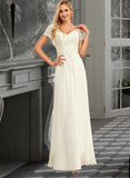 Amina A-Line V-neck Floor-Length Chiffon Lace Wedding Dress With Lace STIP0013691