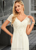 Amina A-Line V-neck Floor-Length Chiffon Lace Wedding Dress With Lace STIP0013691