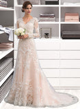 Alanna Trumpet/Mermaid V-neck Court Train Tulle Lace Wedding Dress STIP0013694