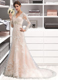 Alanna Trumpet/Mermaid V-neck Court Train Tulle Lace Wedding Dress STIP0013694