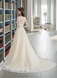 Pru Ball-Gown/Princess V-neck Chapel Train Tulle Wedding Dress With Beading Sequins STIP0013695