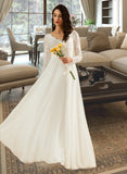 Kara A-Line V-neck Sweep Train Wedding Dress With Lace STIP0013696