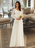 Kara A-Line V-neck Sweep Train Wedding Dress With Lace STIP0013696