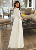 Kara A-Line V-neck Sweep Train Wedding Dress With Lace STIP0013696