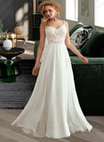 Lillie A-Line V-neck Floor-Length Wedding Dress With Beading Split Front STIP0013697