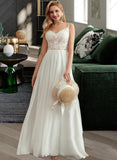 Lillie A-Line V-neck Floor-Length Wedding Dress With Beading Split Front STIP0013697