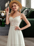 Lillie A-Line V-neck Floor-Length Wedding Dress With Beading Split Front STIP0013697