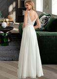 Lillie A-Line V-neck Floor-Length Wedding Dress With Beading Split Front STIP0013697