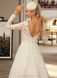 Julianne Ball-Gown/Princess V-neck Sweep Train Tulle Lace Wedding Dress STIP0013698