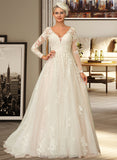 Julianne Ball-Gown/Princess V-neck Sweep Train Tulle Lace Wedding Dress STIP0013698