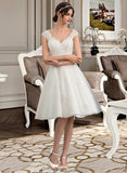 Danika A-Line V-neck Knee-Length Tulle Lace Wedding Dress STIP0013700