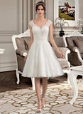 Danika A-Line V-neck Knee-Length Tulle Lace Wedding Dress STIP0013700