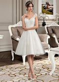 Danika A-Line V-neck Knee-Length Tulle Lace Wedding Dress STIP0013700