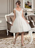 Danika A-Line V-neck Knee-Length Tulle Lace Wedding Dress STIP0013700