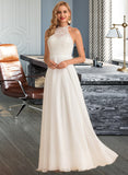 Elaina A-Line High Neck Floor-Length Chiffon Wedding Dress STIP0013702