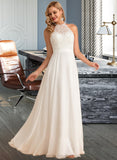 Elaina A-Line High Neck Floor-Length Chiffon Wedding Dress STIP0013702