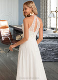 Elaina A-Line High Neck Floor-Length Chiffon Wedding Dress STIP0013702