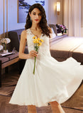 Jazlynn A-Line V-neck Knee-Length Wedding Dress With Lace Sequins STIP0013703