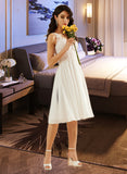 Jazlynn A-Line V-neck Knee-Length Wedding Dress With Lace Sequins STIP0013703