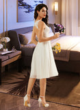 Jazlynn A-Line V-neck Knee-Length Wedding Dress With Lace Sequins STIP0013703