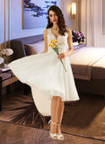 Jazlynn A-Line V-neck Knee-Length Wedding Dress With Lace Sequins STIP0013703