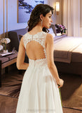 Jazlynn A-Line V-neck Knee-Length Wedding Dress With Lace Sequins STIP0013703