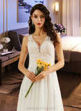 Jazlynn A-Line V-neck Knee-Length Wedding Dress With Lace Sequins STIP0013703