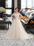 Carlie Ball-Gown/Princess Chapel Train Tulle Lace Wedding Dress STIP0013704