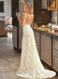 Saniyah Trumpet/Mermaid V-neck Court Train Tulle Lace Wedding Dress STIP0013708