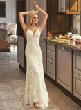 Saniyah Trumpet/Mermaid V-neck Court Train Tulle Lace Wedding Dress STIP0013708