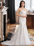 Savanna Trumpet/Mermaid Sweetheart Court Train Tulle Lace Wedding Dress STIP0013710