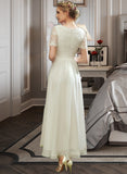 Evelin A-Line V-neck Asymmetrical Wedding Dress With Lace STIP0013712