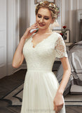 Evelin A-Line V-neck Asymmetrical Wedding Dress With Lace STIP0013712