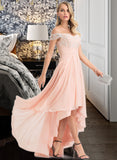 Cecilia A-Line Off-the-Shoulder Asymmetrical Chiffon Wedding Dress With Sequins STIP0013713