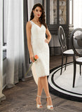 Holly Sheath/Column V-neck Knee-Length Wedding Dress STIP0013716