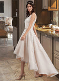 Rayne A-Line V-neck Asymmetrical Tulle Lace Wedding Dress With Bow(s) STIP0013717