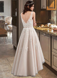 Rayne A-Line V-neck Asymmetrical Tulle Lace Wedding Dress With Bow(s) STIP0013717