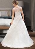 Emmalee Ball-Gown/Princess Illusion Sweep Train Organza Tulle Wedding Dress With Beading Sequins STIP0013719