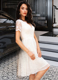 Joanna A-Line V-neck Knee-Length Chiffon Wedding Dress With Lace STIP0013720