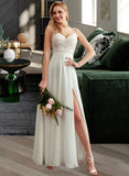 Daniella A-Line V-neck Floor-Length Wedding Dress With Split Front STIP0013721