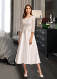 Tabitha A-Line Scoop Neck Tea-Length Wedding Dress With Pockets STIP0013723