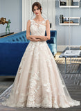 Jenna Ball-Gown/Princess Illusion Court Train Tulle Wedding Dress With Beading Sequins STIP0013724