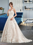 Jenna Ball-Gown/Princess Illusion Court Train Tulle Wedding Dress With Beading Sequins STIP0013724